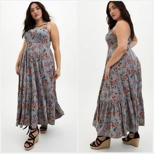TORRID Floral Jersey Tiered Strappy Maxi Dress Womens Size 0